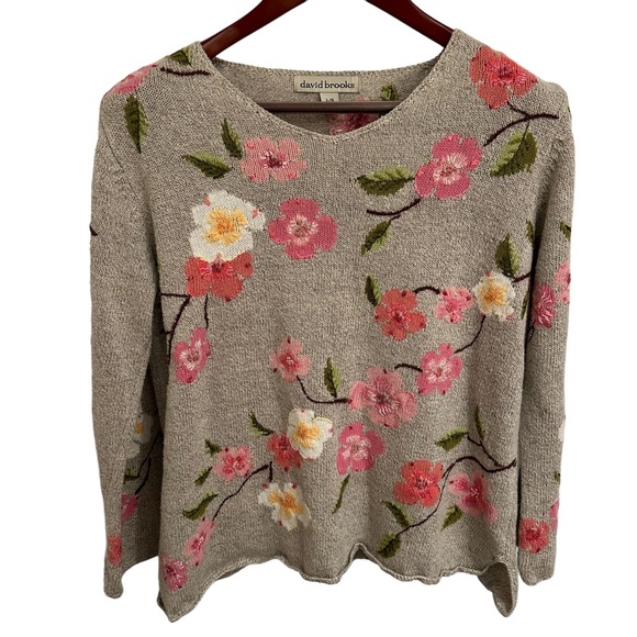 David Brooks Embroidered Floral Sweater L - Picture 1 of 6
